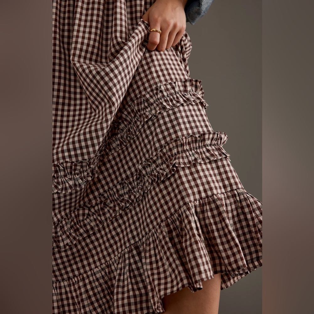 DAMSON MADDER Rina Ruffle Skirt in Chocolate Check UK 12 / US 8 - Picture 11 of 16